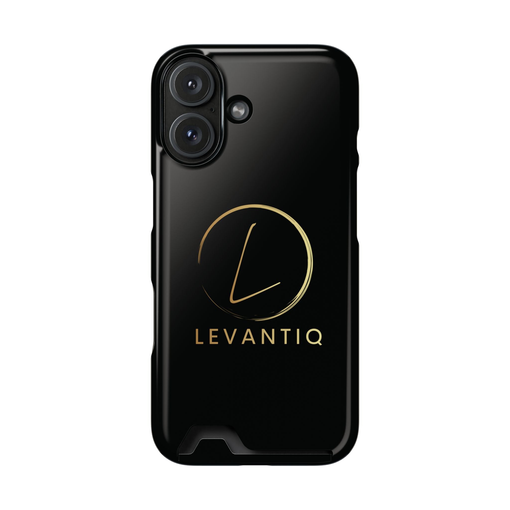 Étui de téléphone avec porte-cartes — Étui portefeuille fin noir élégant avec logo
