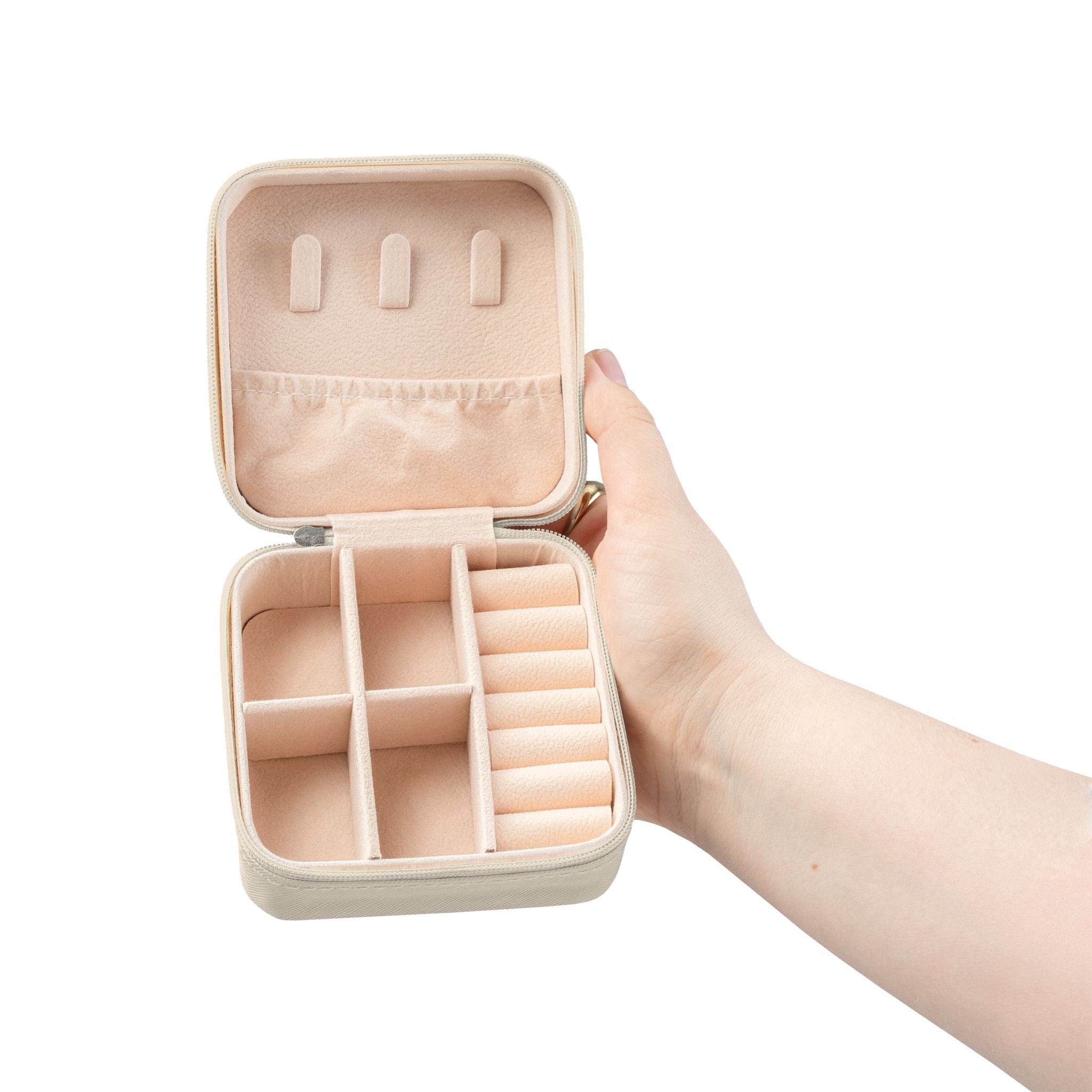 Compact Pink Jewelry Travel Case — Portable Ring & Earring Organizer with Compartments