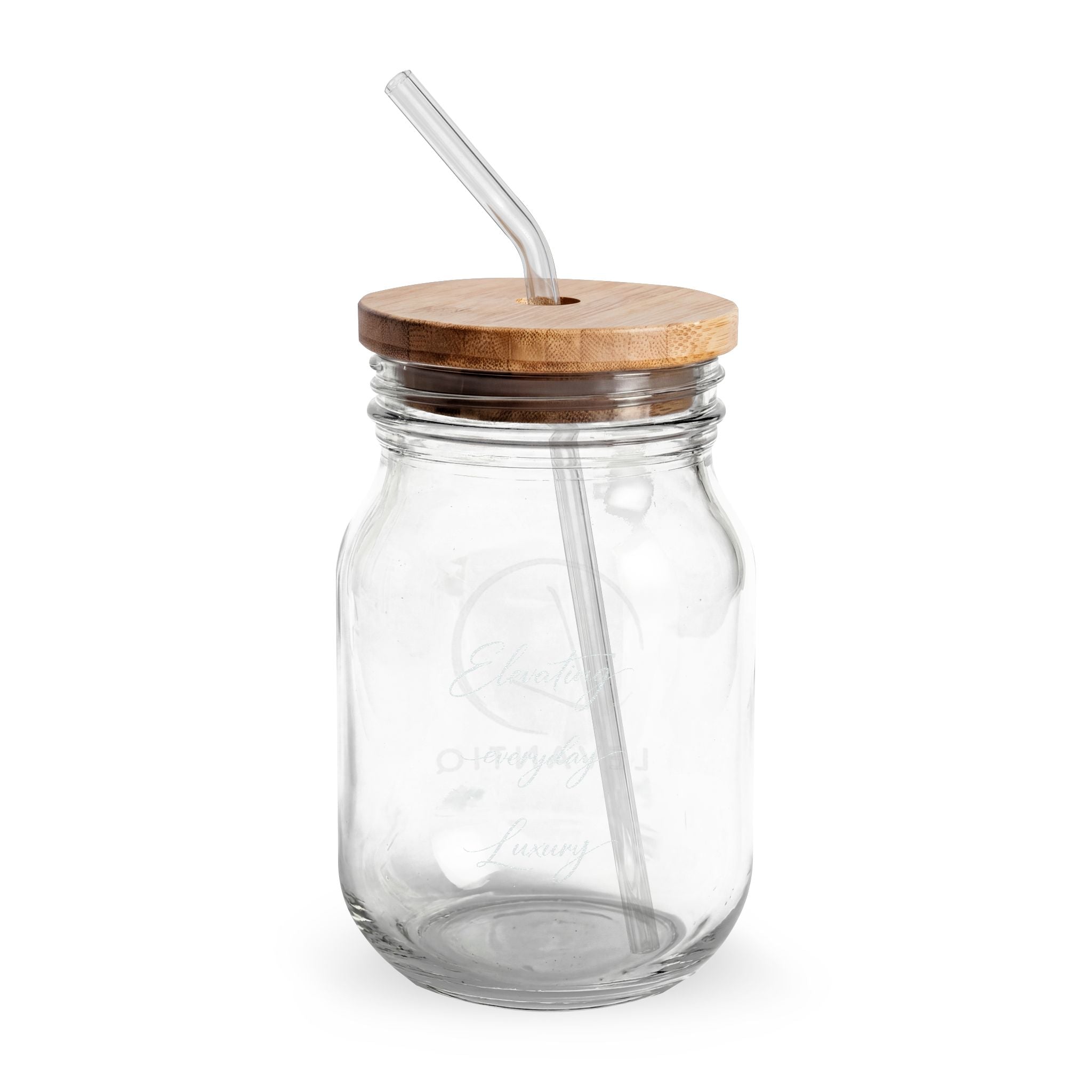 16oz Engraved Glass Sipper Jar with Bamboo Lid & Straw — Personalized Mason-Style Tumbler