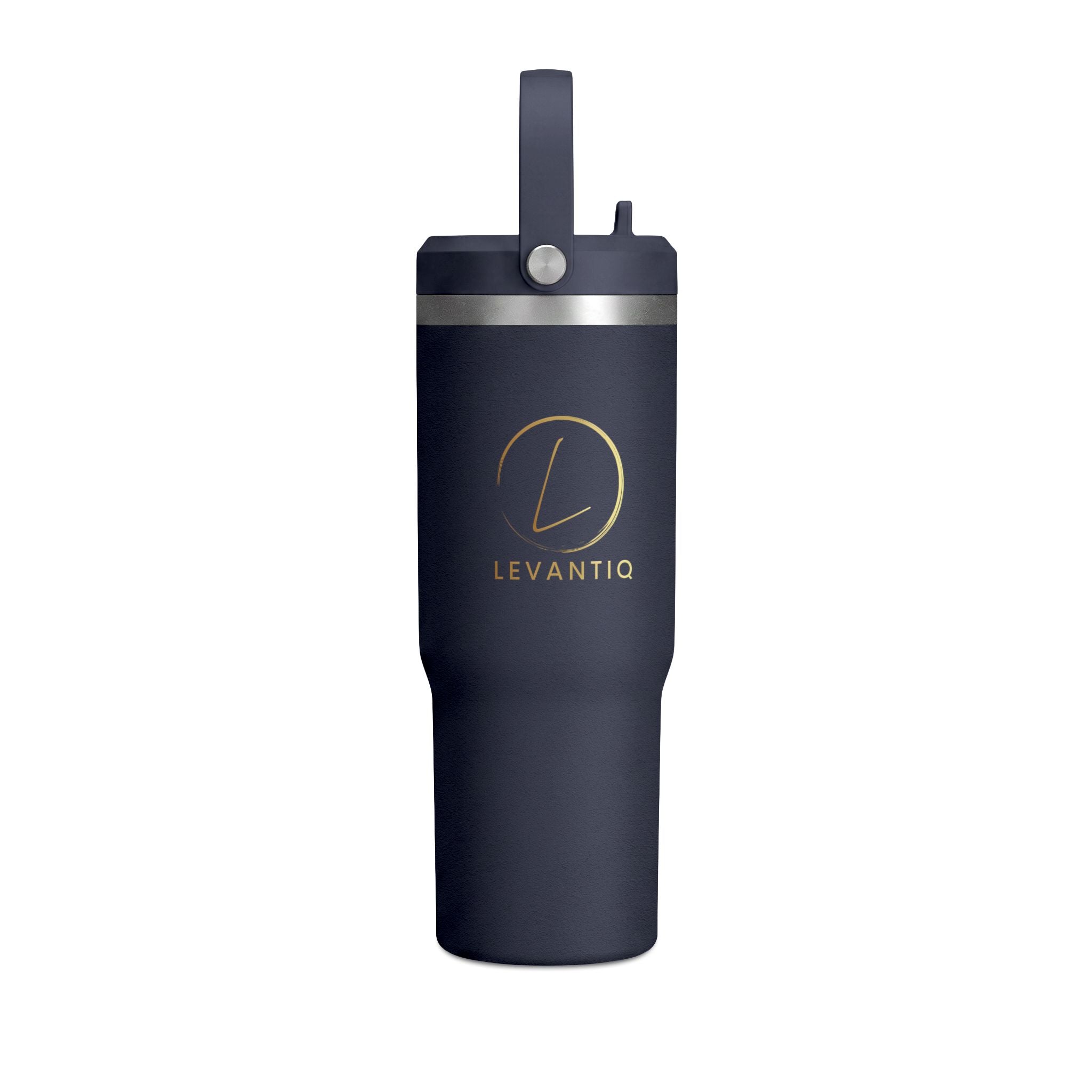Gobelet isotherme Nomad 946 ml — Bouteille de voyage noire mate avec logo LevantiQ doré