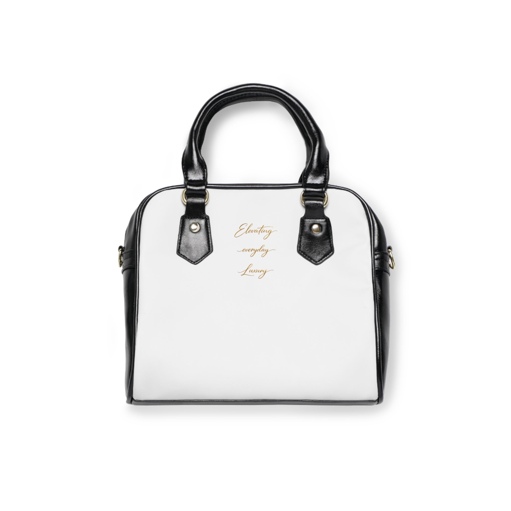 Shoulder Handbag — Elegant White Leatherette Tote with Gold Script Logo (LevantiQ)