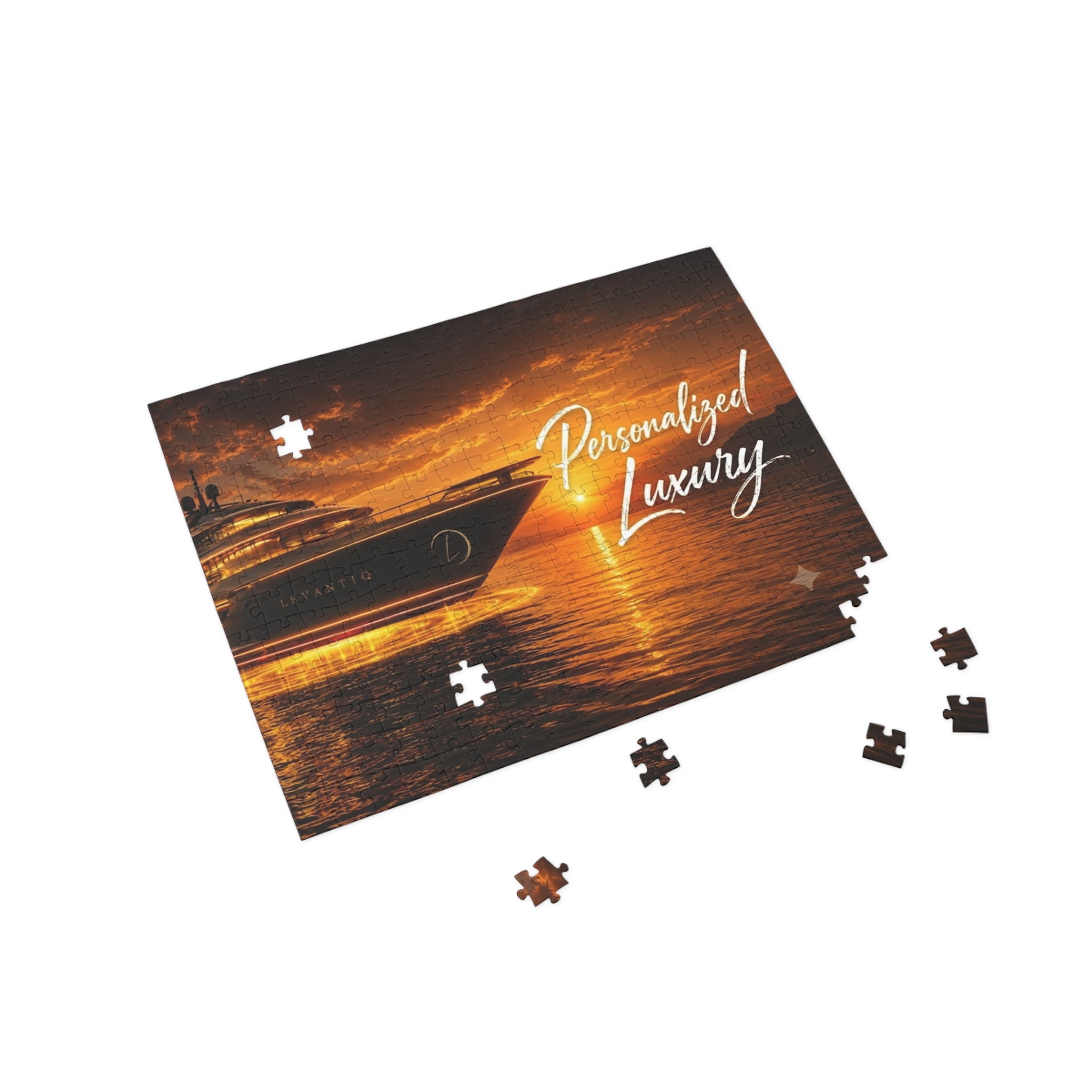 Luxury Yacht Sunset Puzzle — Personalized "Personalized Luxury" Sea Jigsaw (96–1000 pcs)