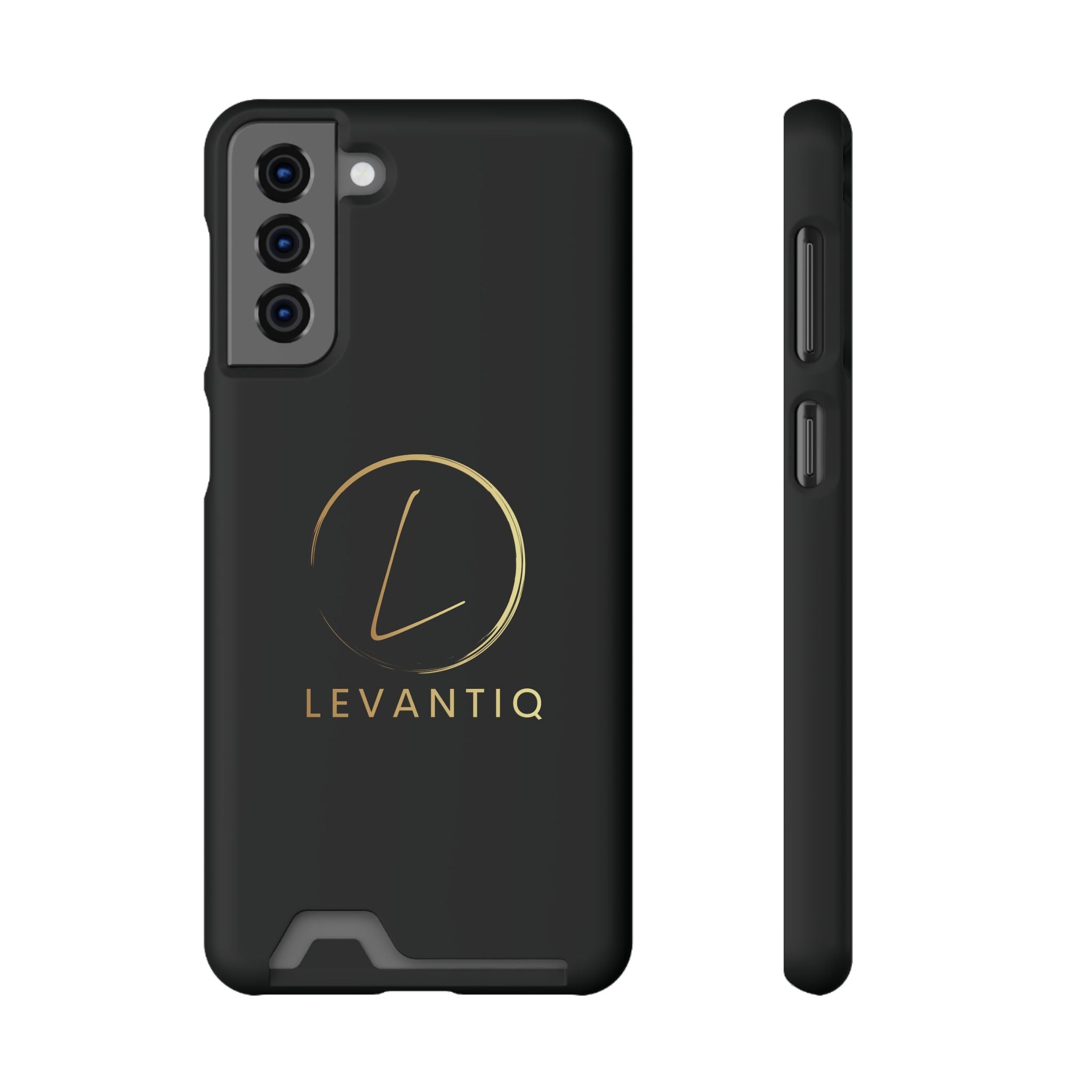 Étui de téléphone avec porte-cartes — Étui portefeuille fin noir élégant avec logo