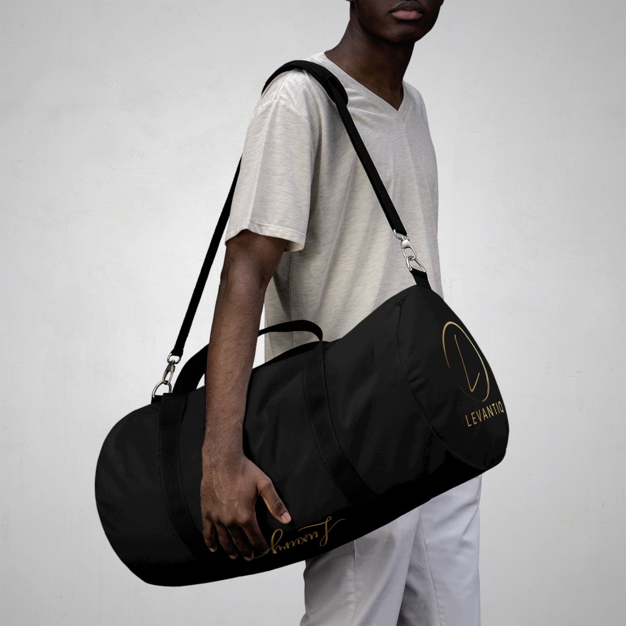 Embroidered Black Duffel Bag – Classic Travel & Gym Carryall