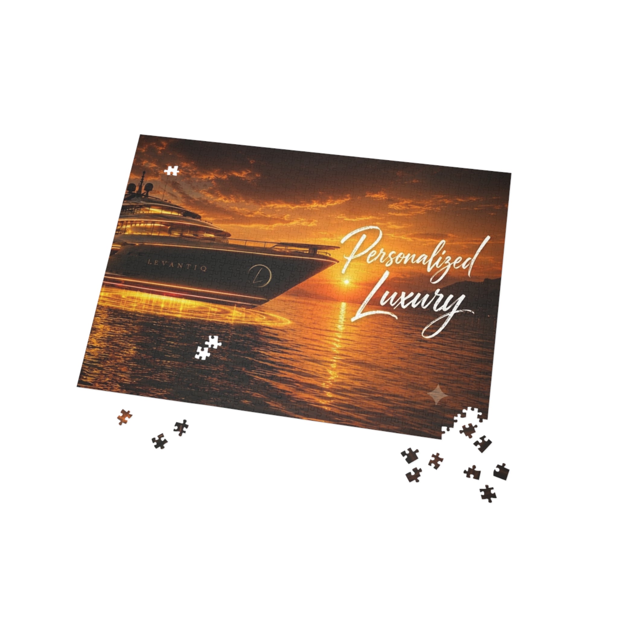Luxury Yacht Sunset Puzzle — Personalized "Personalized Luxury" Sea Jigsaw (96–1000 pcs)