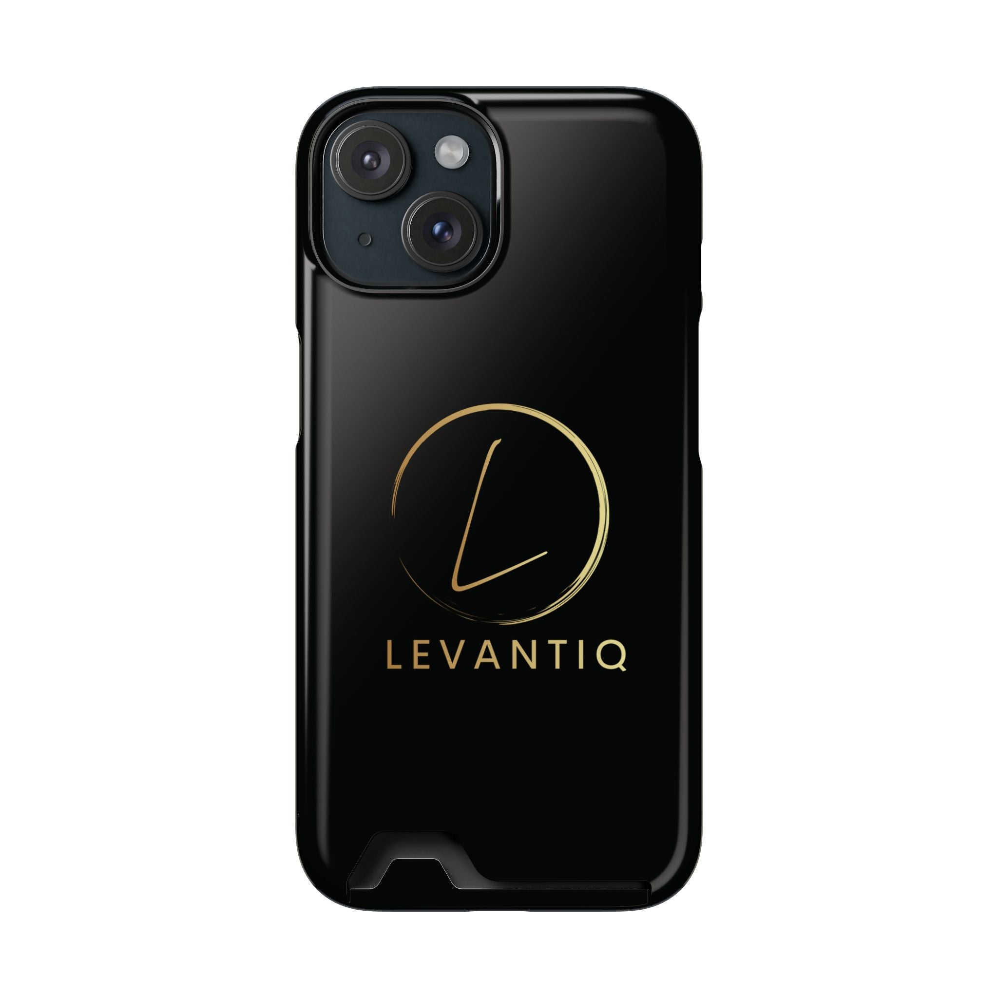 Étui de téléphone avec porte-cartes — Étui portefeuille fin noir élégant avec logo