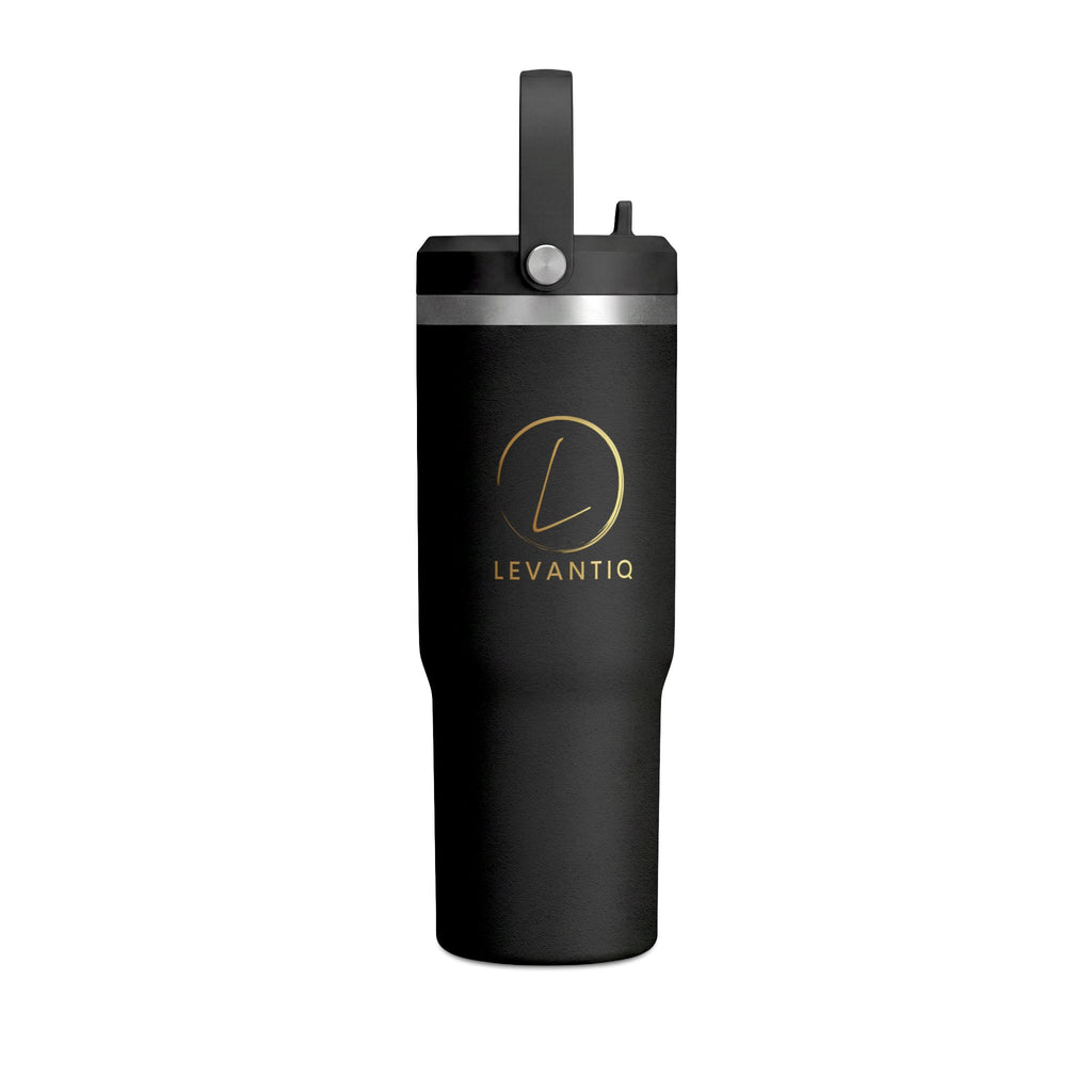 Gobelet isotherme Nomad 946 ml — Bouteille de voyage noire mate avec logo LevantiQ doré