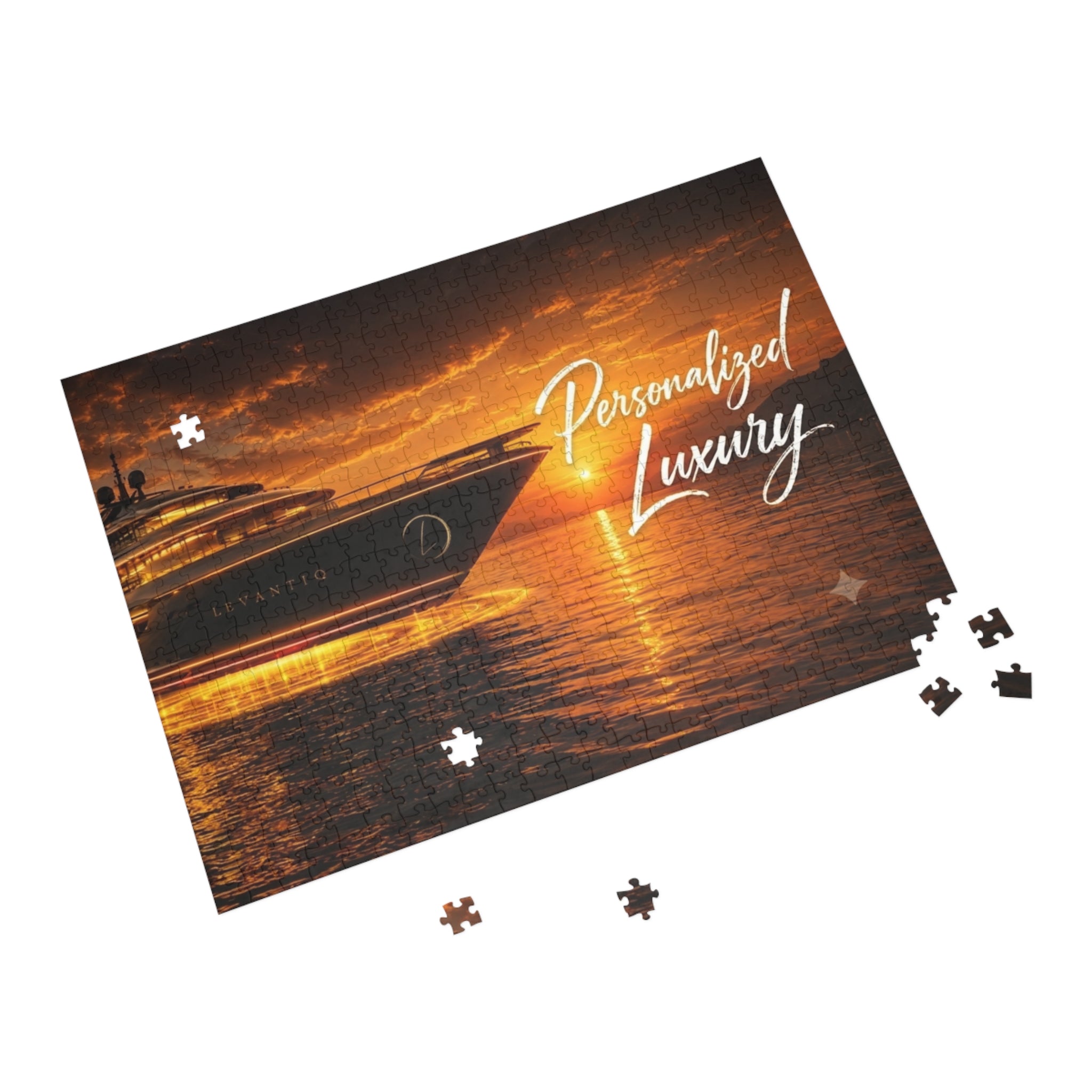 Luxury Yacht Sunset Puzzle — Personalized "Personalized Luxury" Sea Jigsaw (96–1000 pcs)