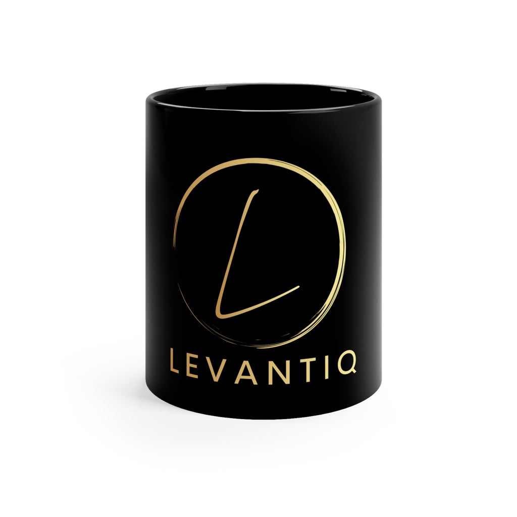 Black Ceramic Mug with Gold Levantiq Logo — 11oz Coffee Cup