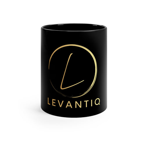 Black Ceramic Mug with Gold Levantiq Logo — 11oz Coffee Cup