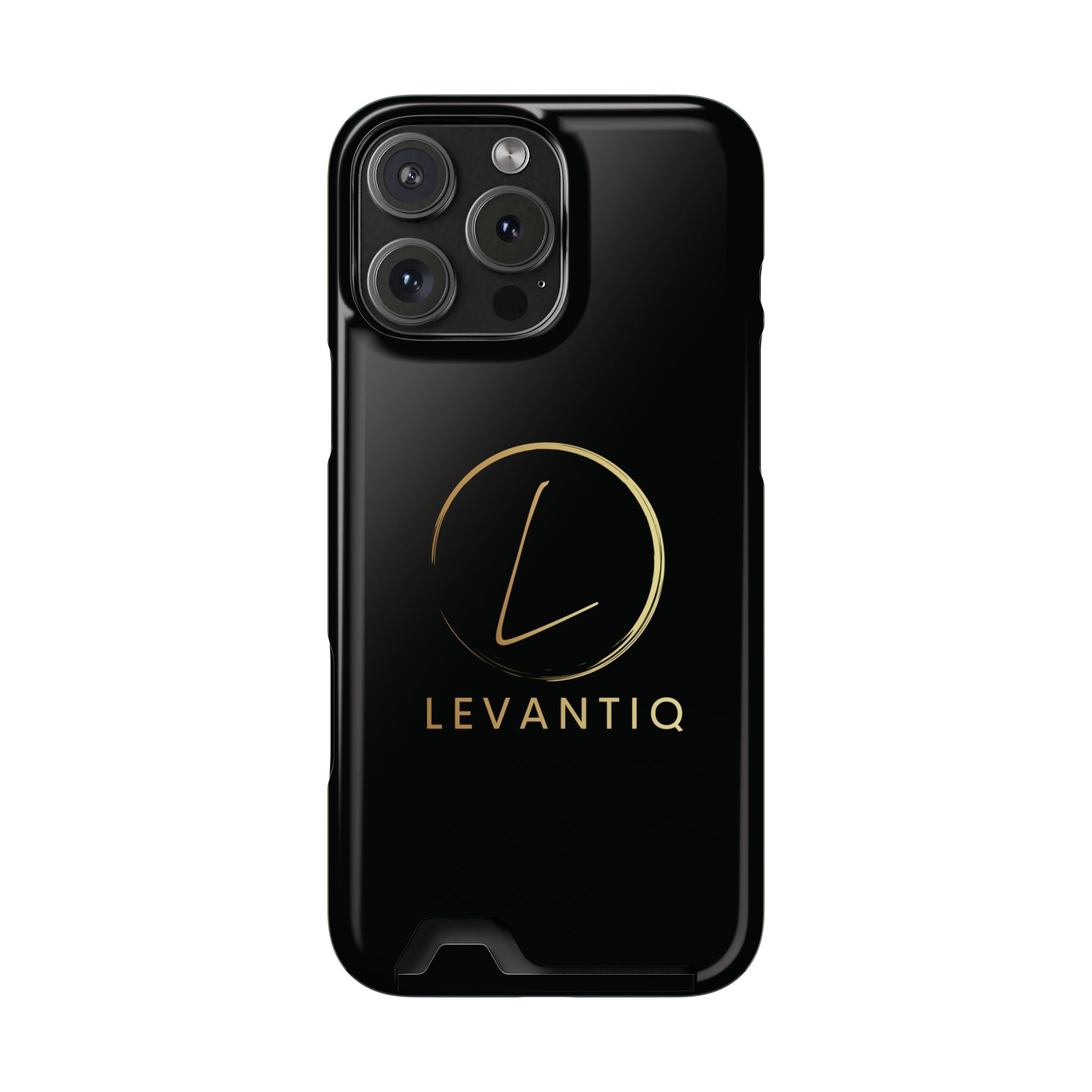 Étui de téléphone avec porte-cartes — Étui portefeuille fin noir élégant avec logo