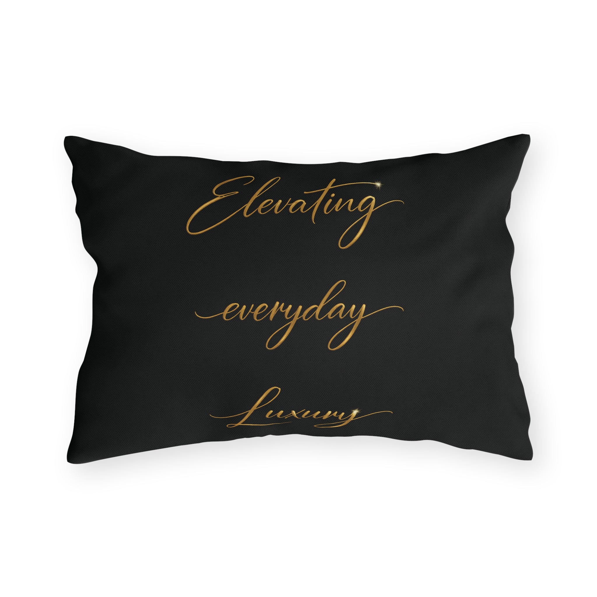 Outdoor Pillow — Black & Gold 'Levantiq' Luxury Logo & 'Elevating Everyday Luxury' Accent Cushion