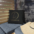 Outdoor Pillow — Black & Gold 'Levantiq' Luxury Logo & 'Elevating Everyday Luxury' Accent Cushion