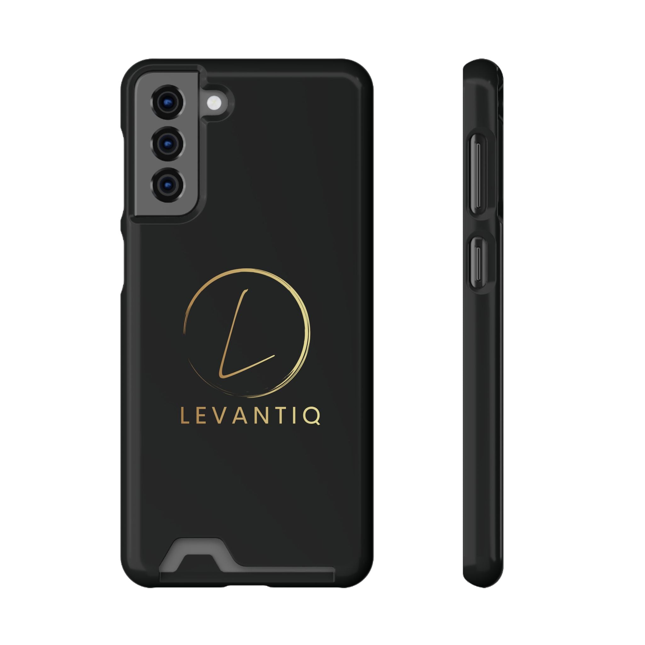 Étui de téléphone avec porte-cartes — Étui portefeuille fin noir élégant avec logo