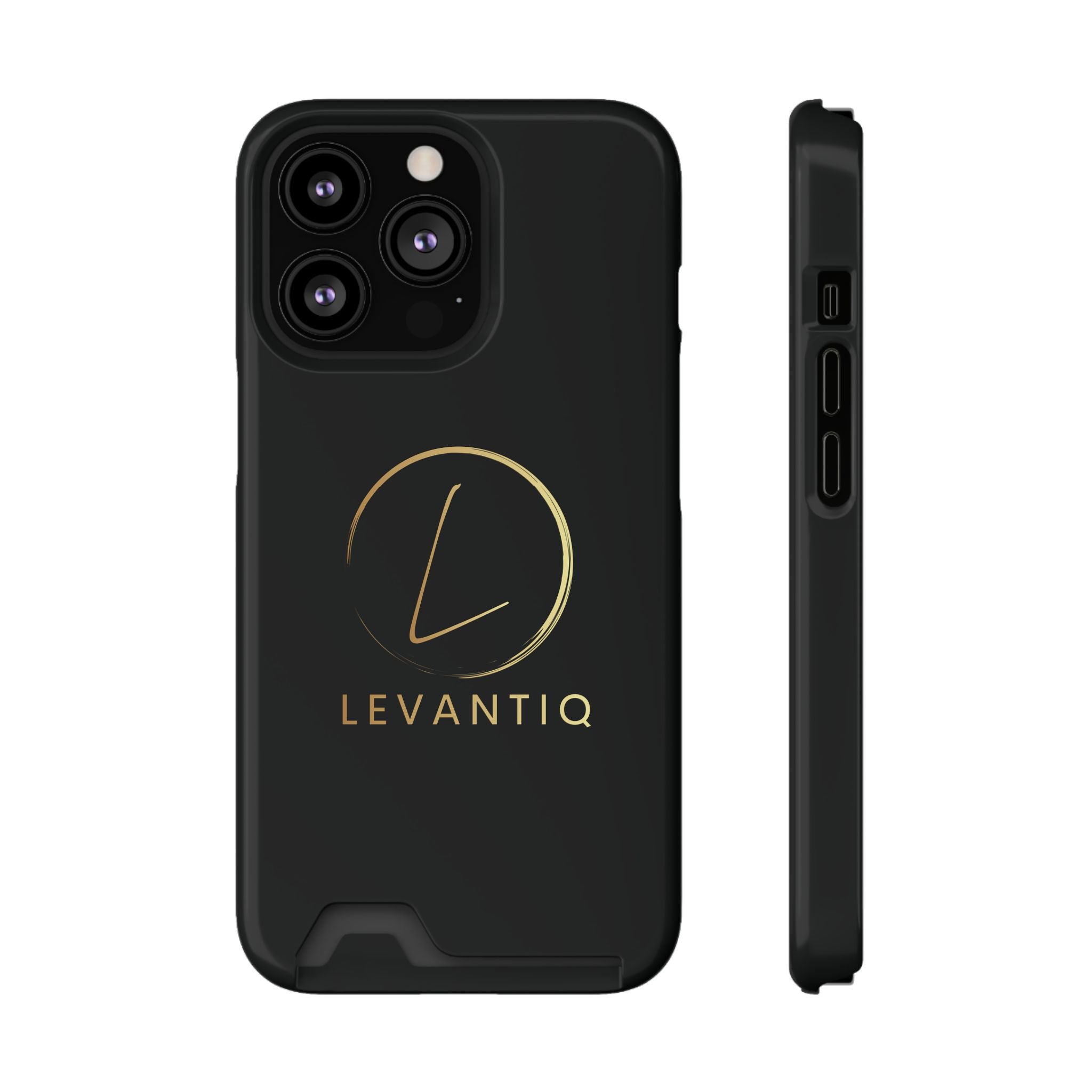 Étui de téléphone avec porte-cartes — Étui portefeuille fin noir élégant avec logo