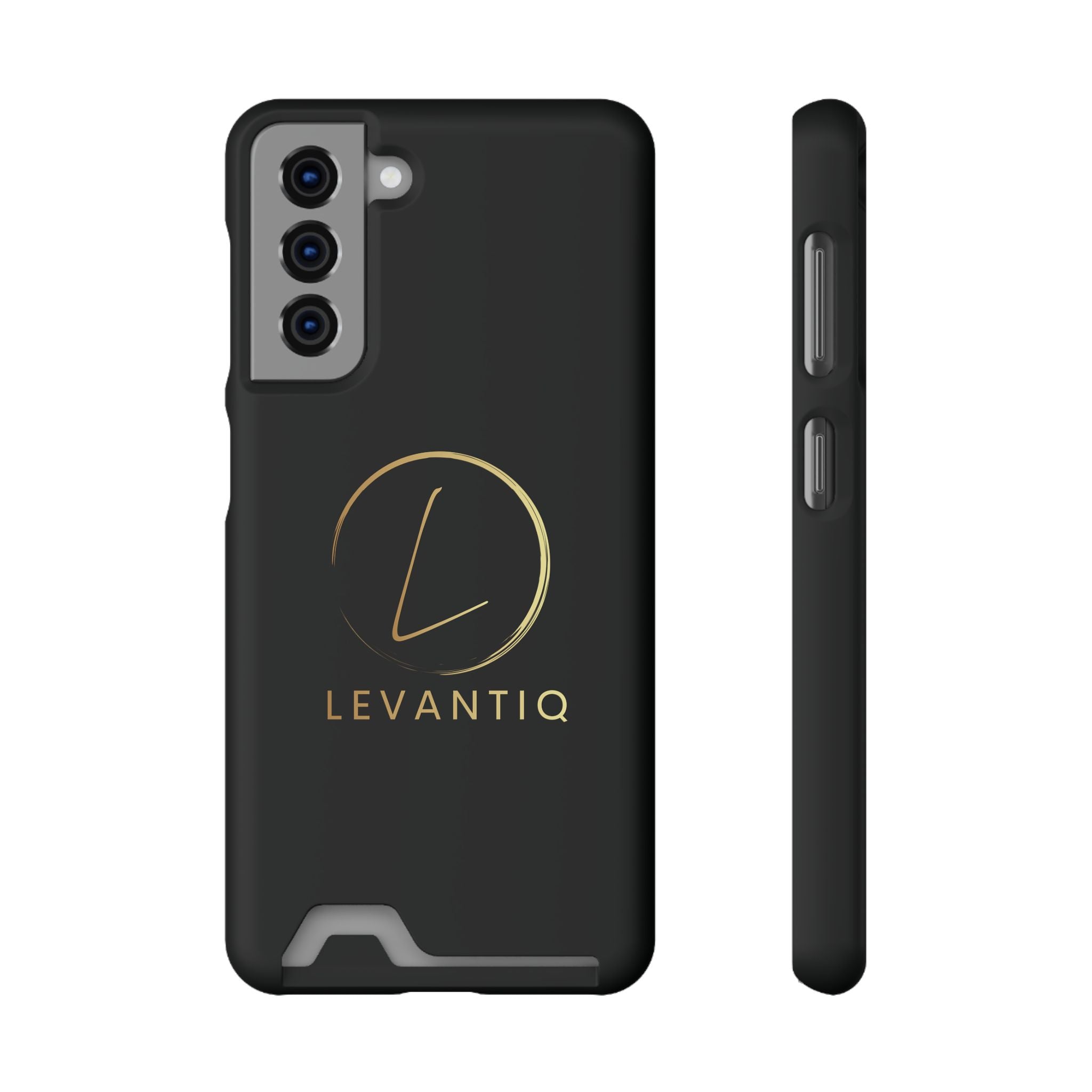 Étui de téléphone avec porte-cartes — Étui portefeuille fin noir élégant avec logo