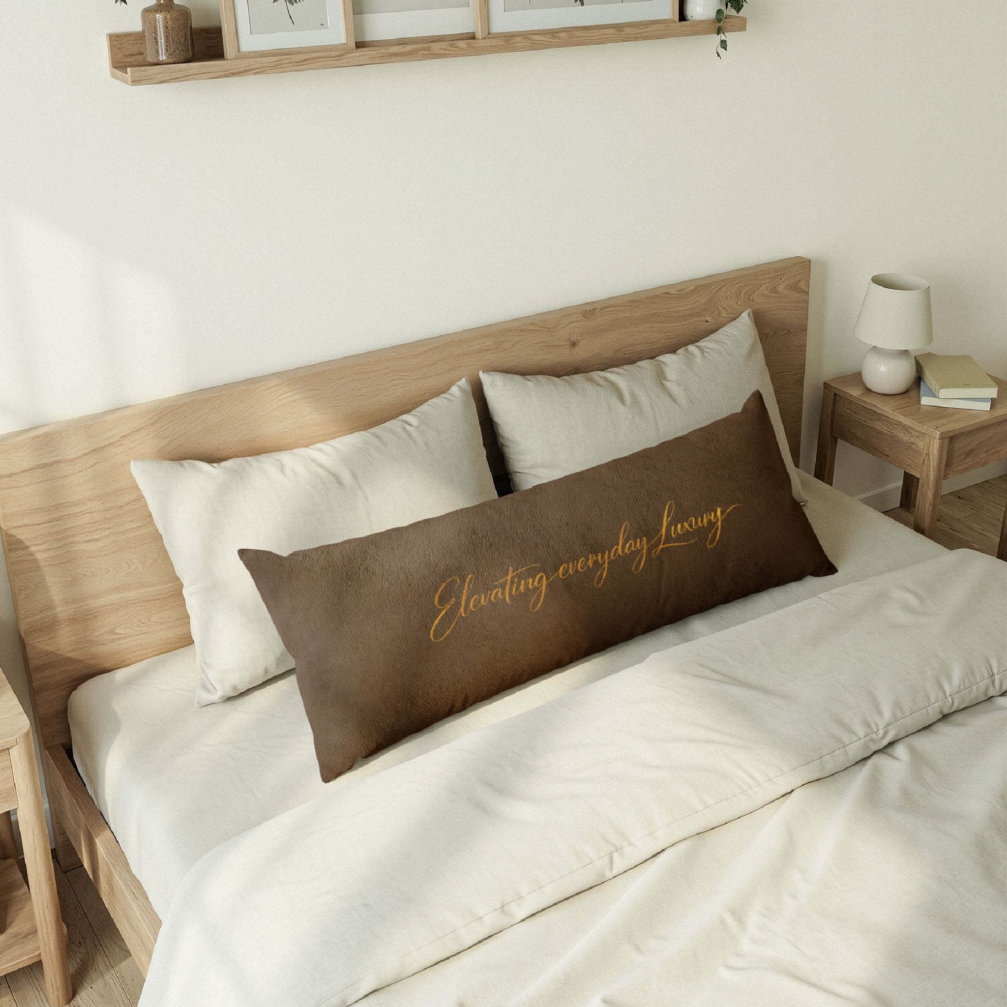 Body Pillow — 'Elevating Everyday Luxury' Brown Logo Decorative Pillow
