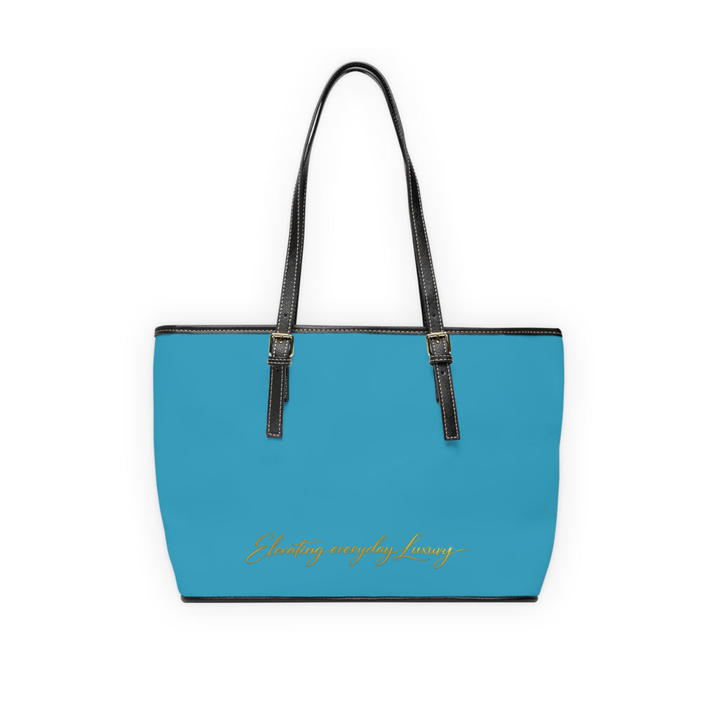 Tote Bag — Elegant Turquoise PU Shoulder Tote with Gold 'LevantiQ' Logo and Script