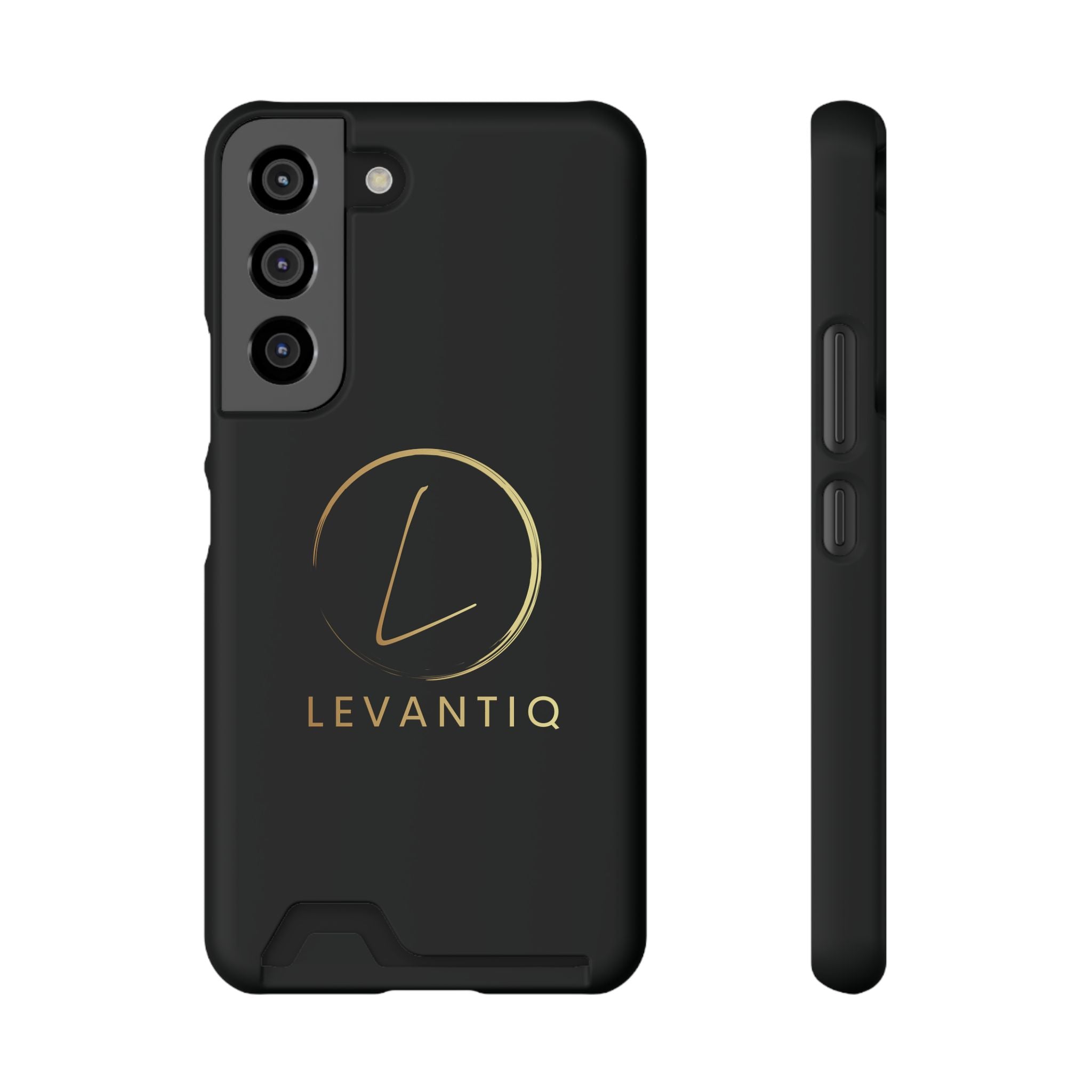 Étui de téléphone avec porte-cartes — Étui portefeuille fin noir élégant avec logo