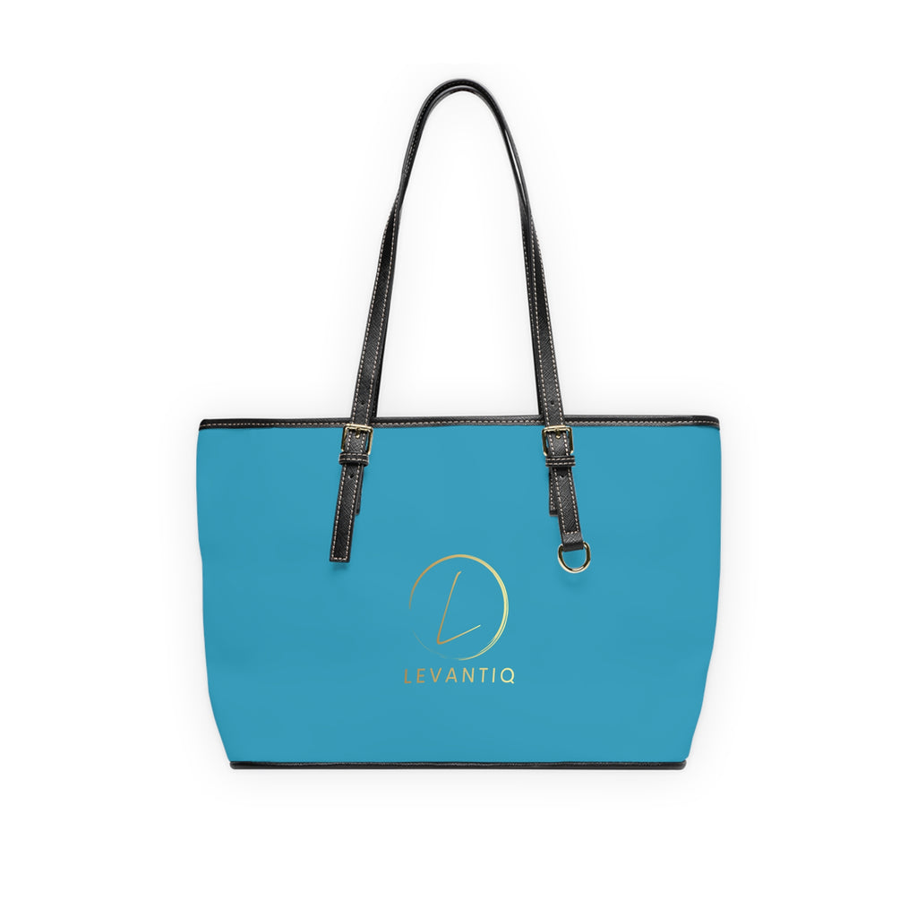 Tote Bag — Elegant Turquoise PU Shoulder Tote with Gold 'LevantiQ' Logo and Script