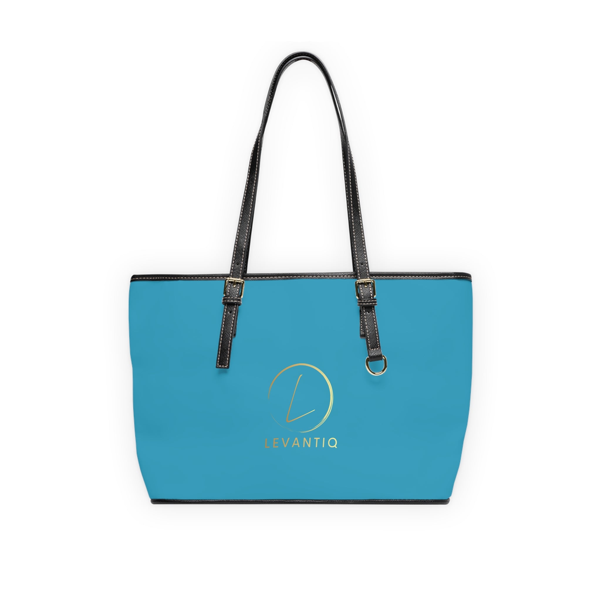 Tote Bag — Elegant Turquoise PU Shoulder Tote with Gold 'LevantiQ' Logo and Script