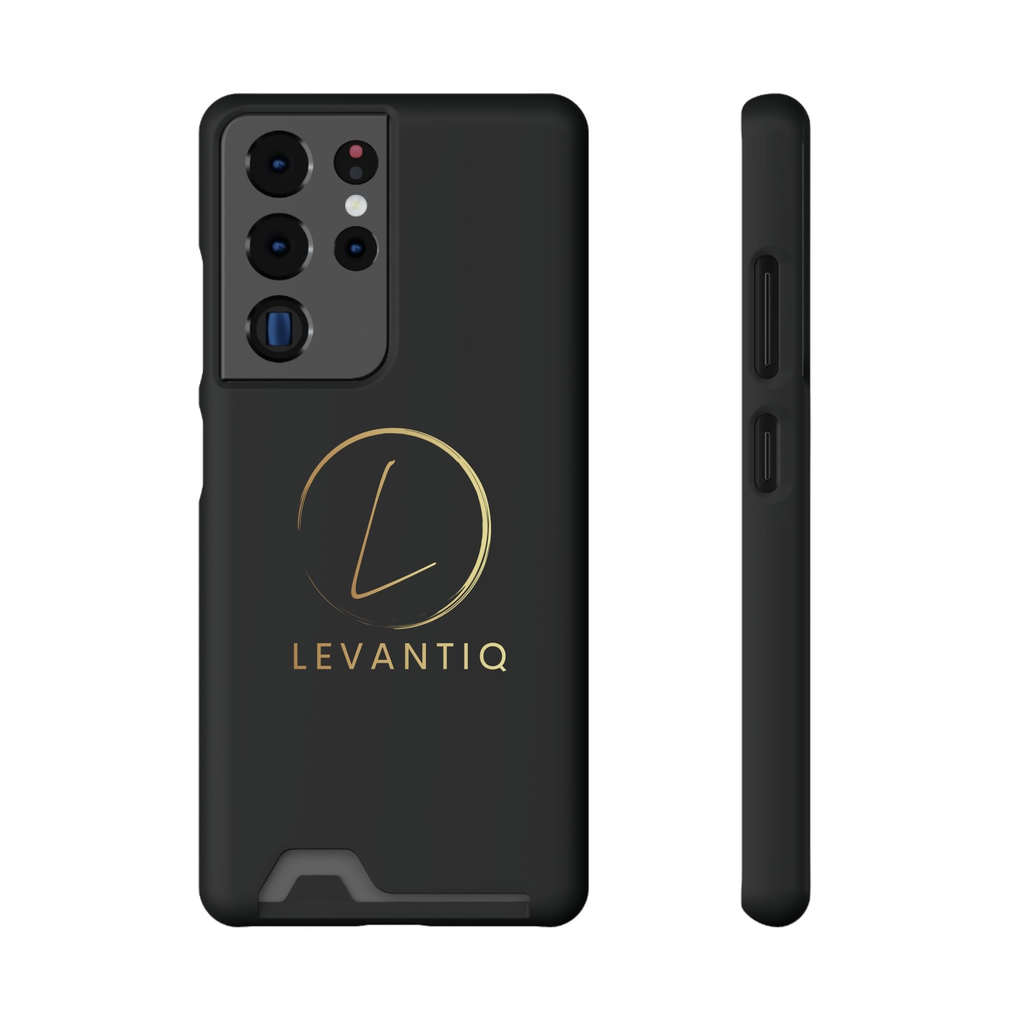 Étui de téléphone avec porte-cartes — Étui portefeuille fin noir élégant avec logo