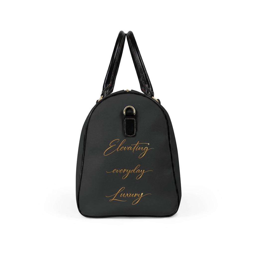 Weekend Duffel Bag — Black Faux Leather Travel Bag with Gold Logo