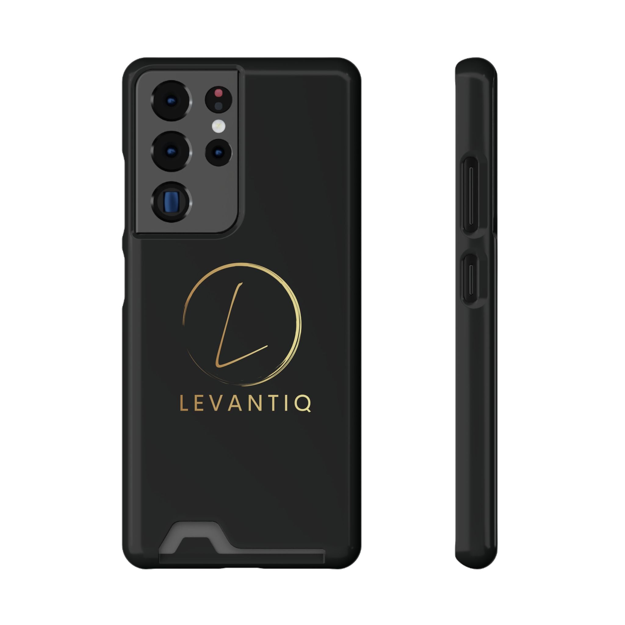 Étui de téléphone avec porte-cartes — Étui portefeuille fin noir élégant avec logo