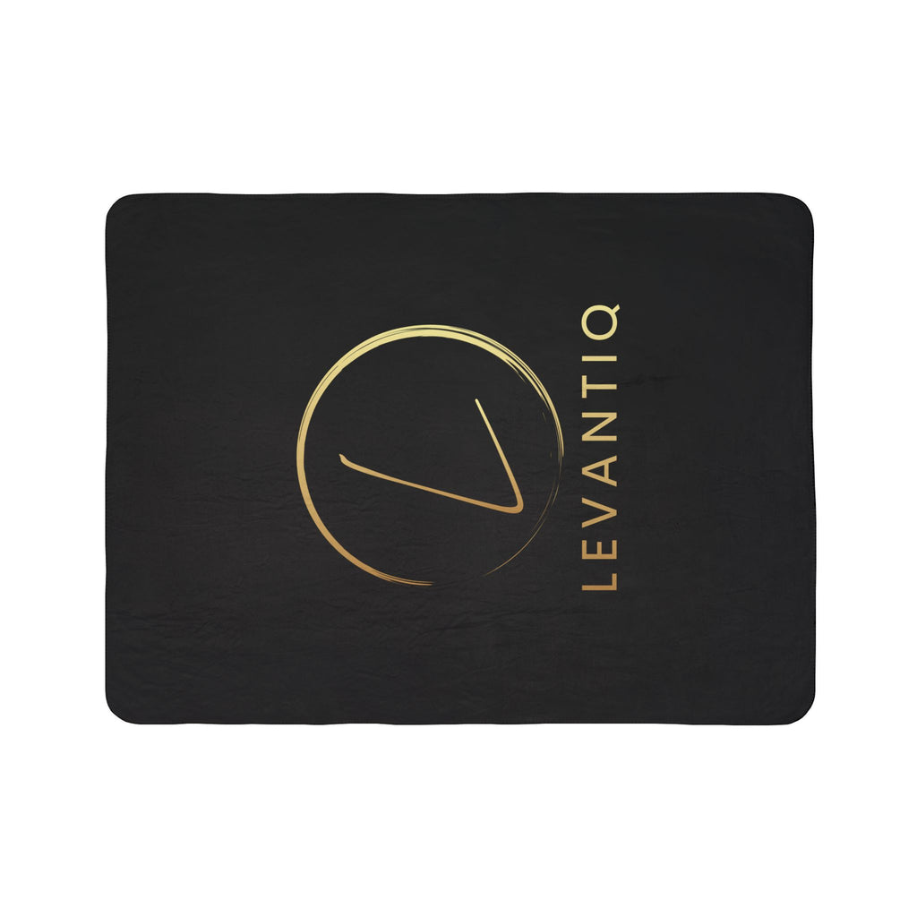 Levantiq Gold Logo Sherpa Blanket — Luxurious Black Fleece Throw