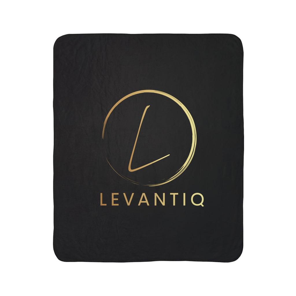 Levantiq Gold Logo Sherpa Blanket — Luxurious Black Fleece Throw