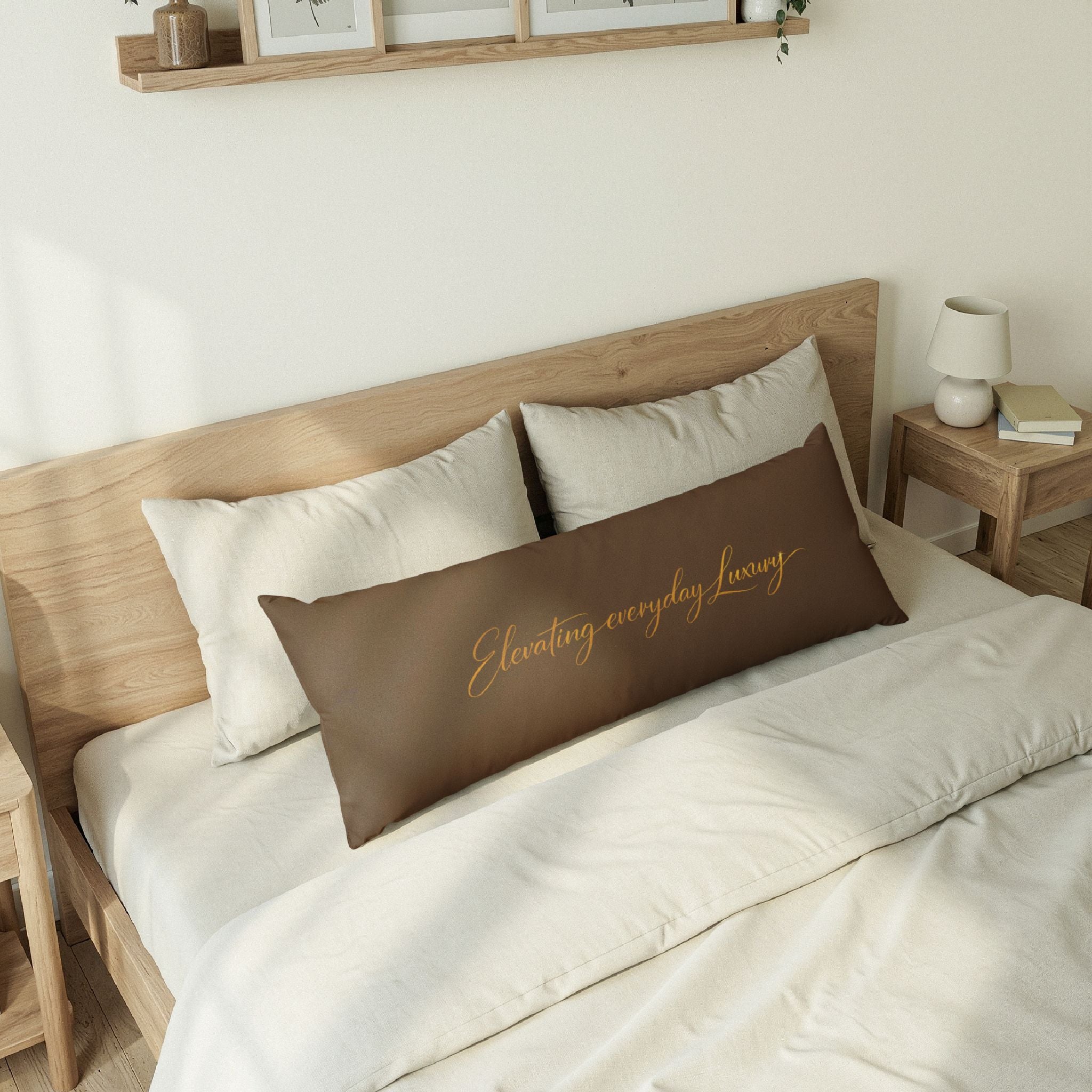 Body Pillow — 'Elevating Everyday Luxury' Brown Logo Decorative Pillow