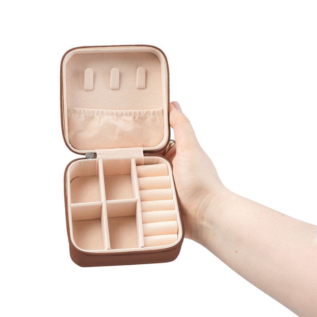 Compact Pink Jewelry Travel Case — Portable Ring & Earring Organizer with Compartments