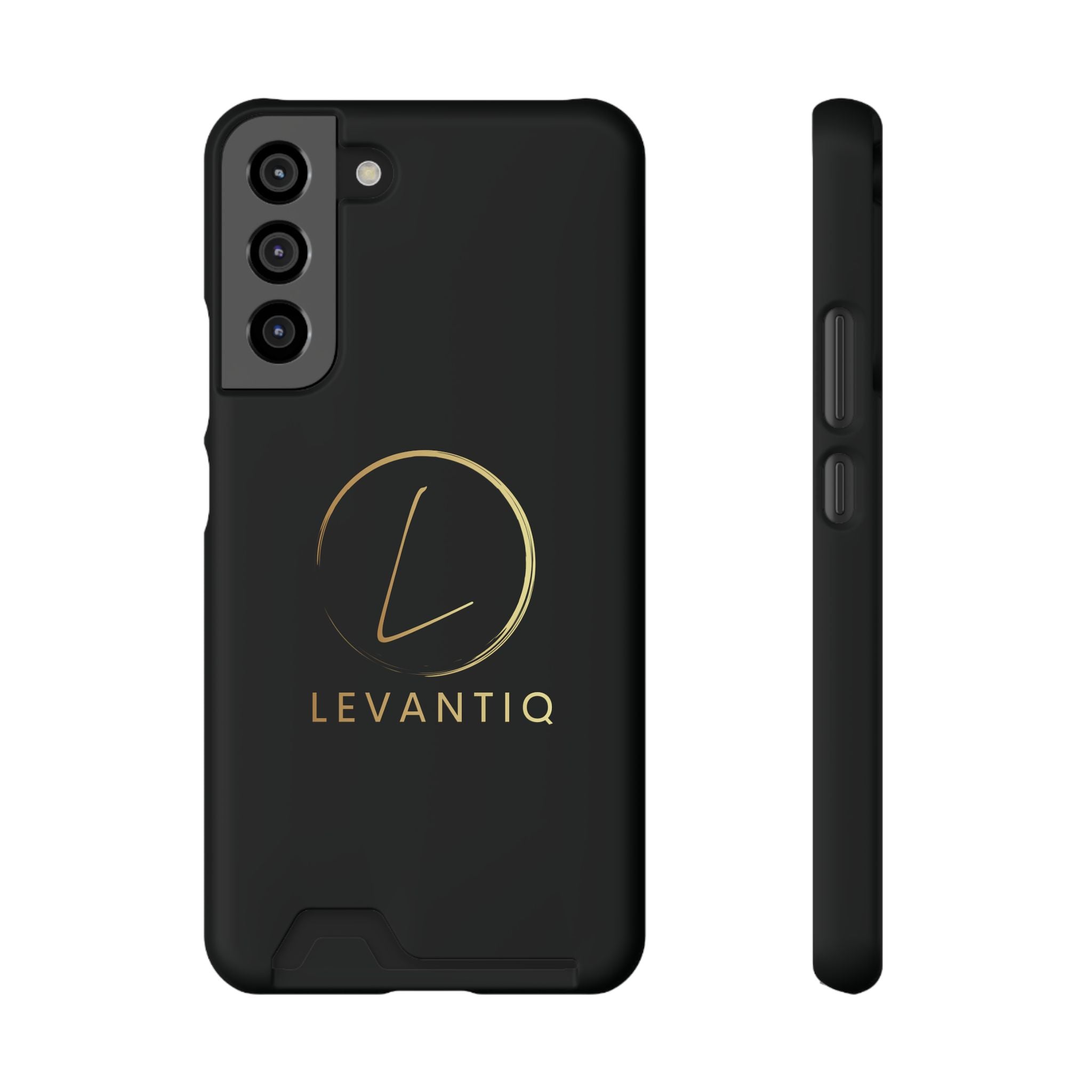 Étui de téléphone avec porte-cartes — Étui portefeuille fin noir élégant avec logo