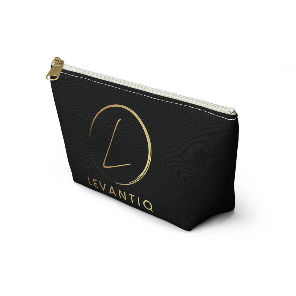 Luxury Black Accessory Pouch — Cosmetic & Travel T-Bottom Bag