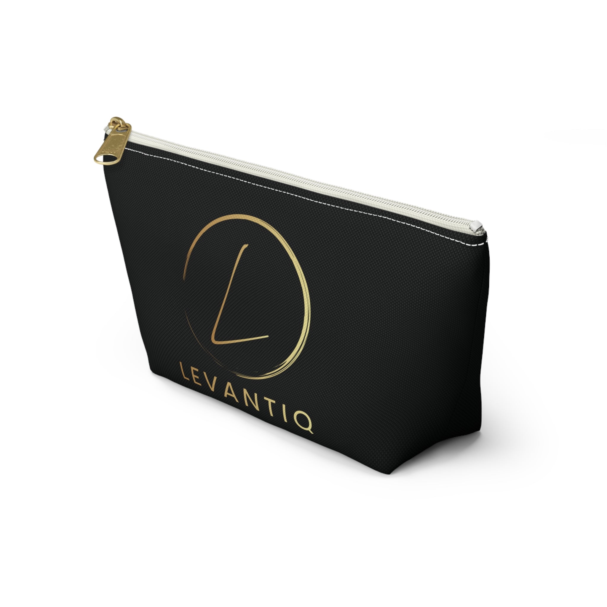 Luxury Black Accessory Pouch — Cosmetic & Travel T-Bottom Bag