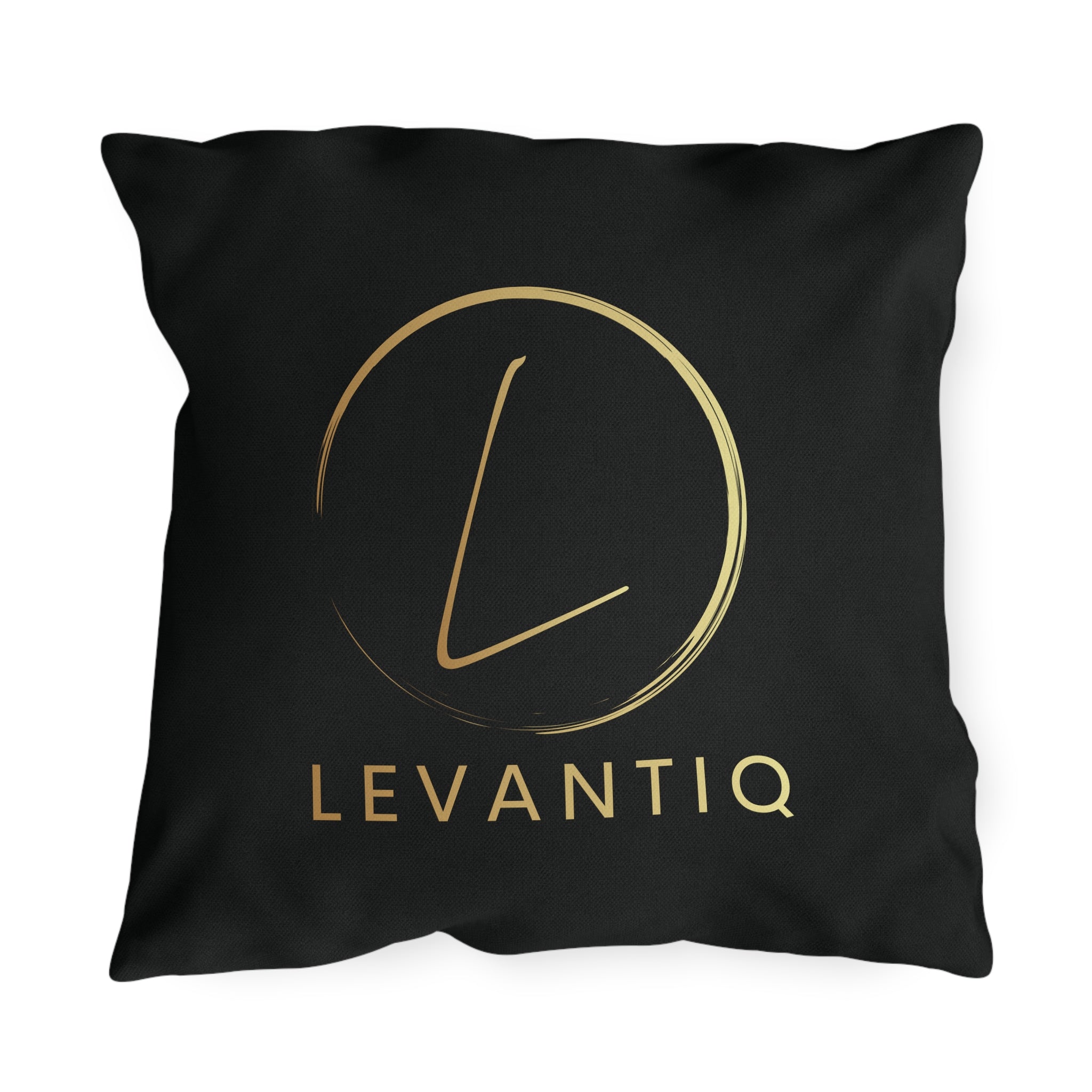 Outdoor Pillow — Black & Gold 'Levantiq' Luxury Logo & 'Elevating Everyday Luxury' Accent Cushion