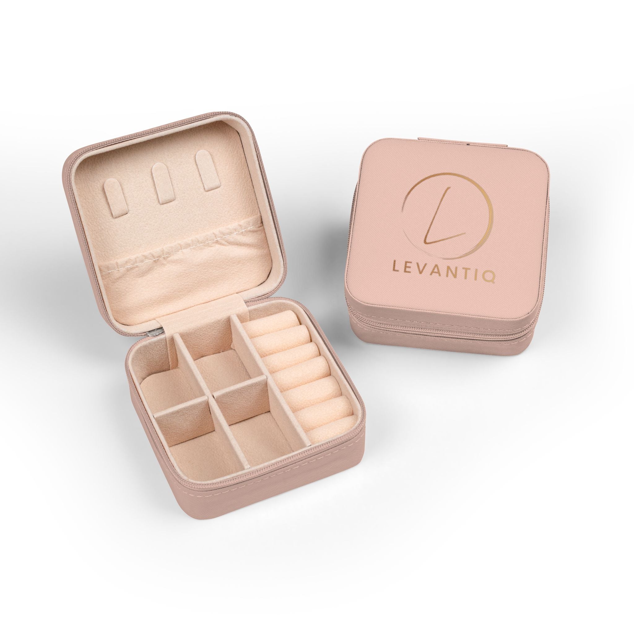 Compact Pink Jewelry Travel Case — Portable Ring & Earring Organizer with Compartments