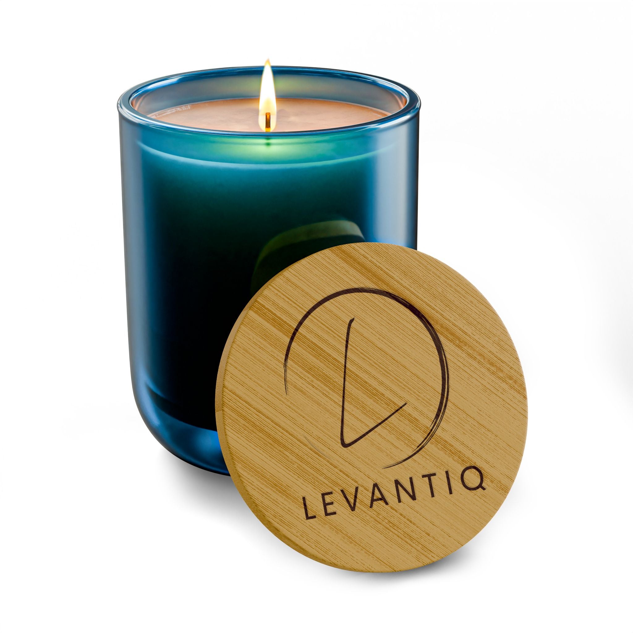 Engraved Bamboo-Lid Scented Soy Candle — 14oz Aromatherapy Candle (Levantiq Logo)