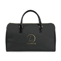 Weekend Duffel Bag — Black Faux Leather Travel Bag with Gold Logo