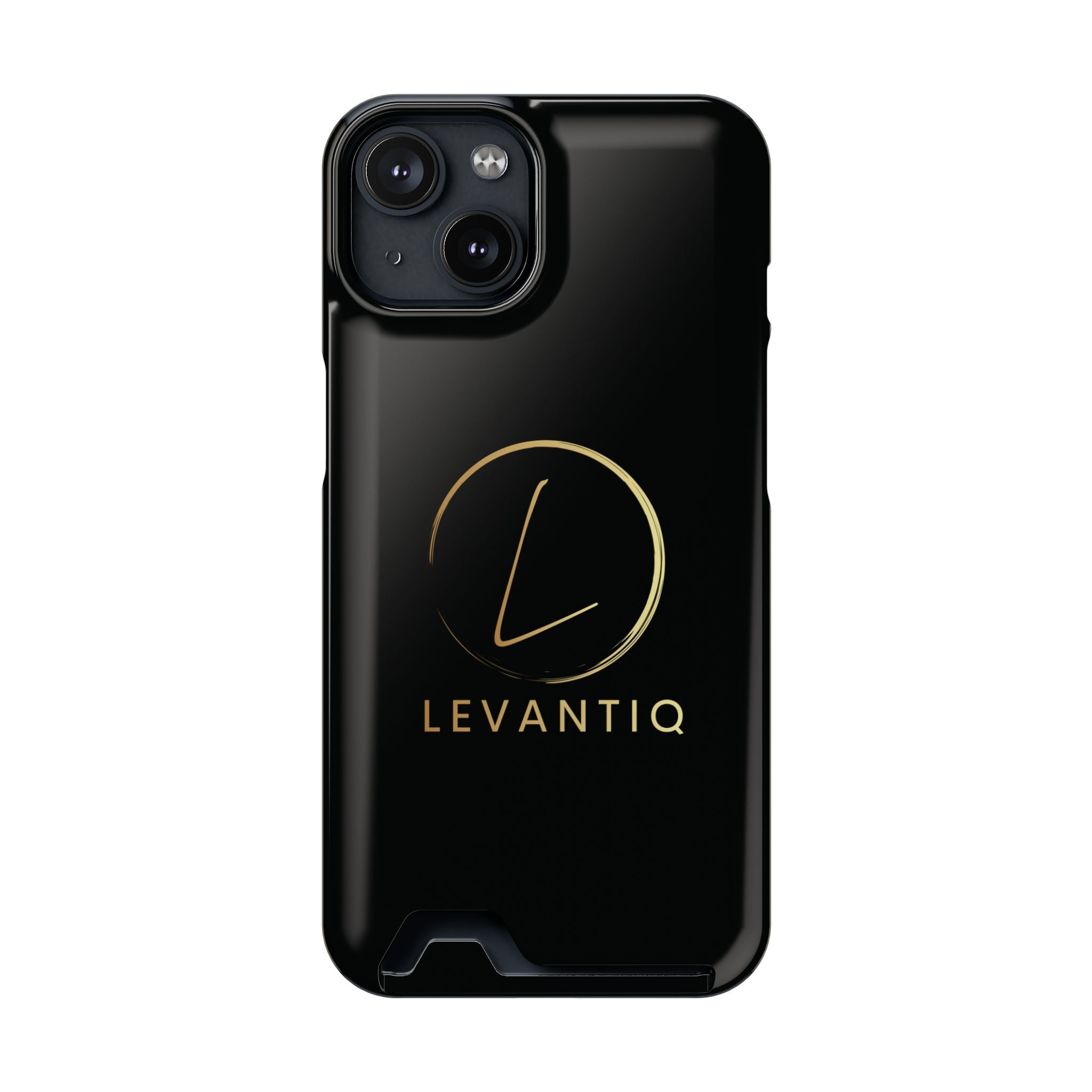Étui de téléphone avec porte-cartes — Étui portefeuille fin noir élégant avec logo