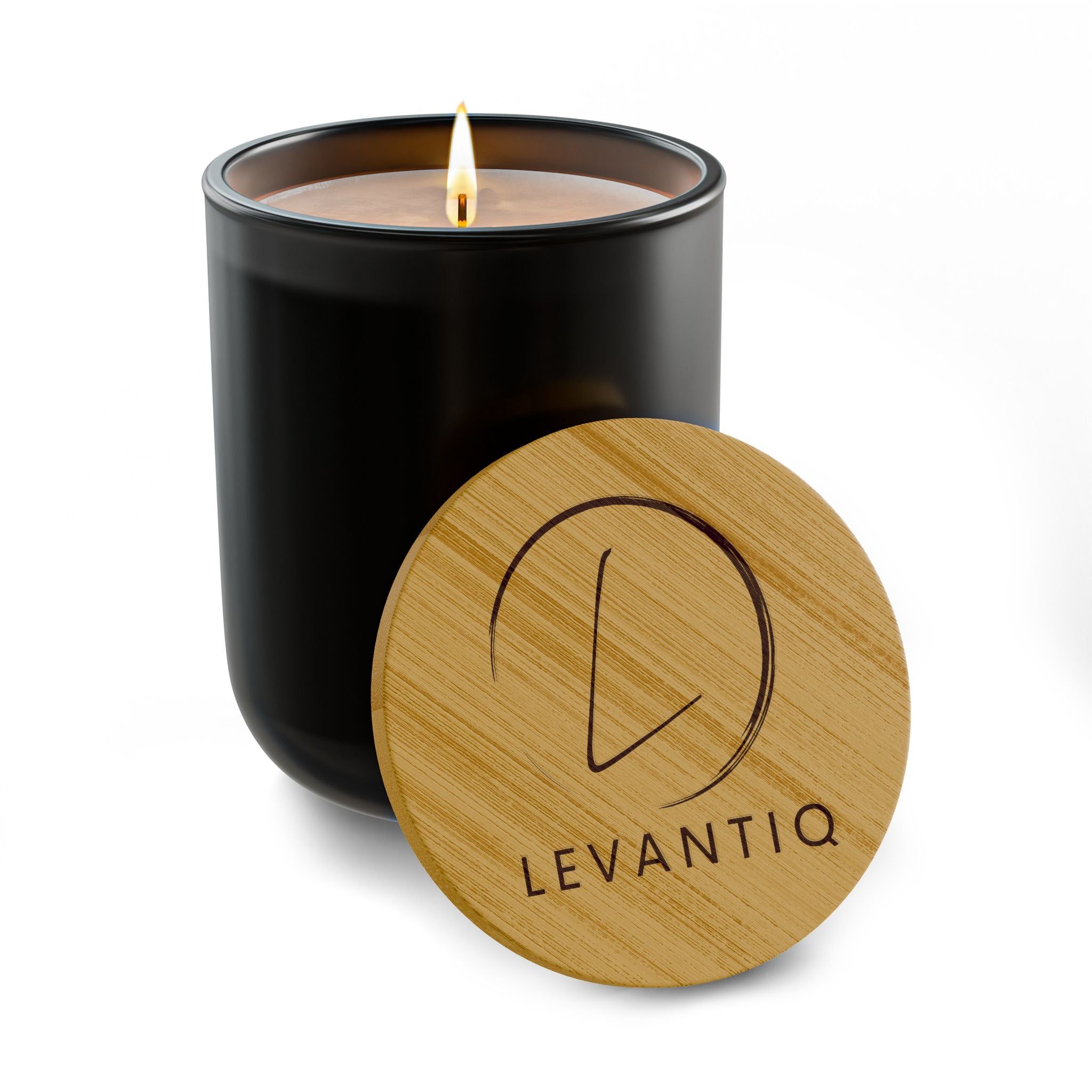 Engraved Bamboo-Lid Scented Soy Candle — 14oz Aromatherapy Candle (Levantiq Logo)