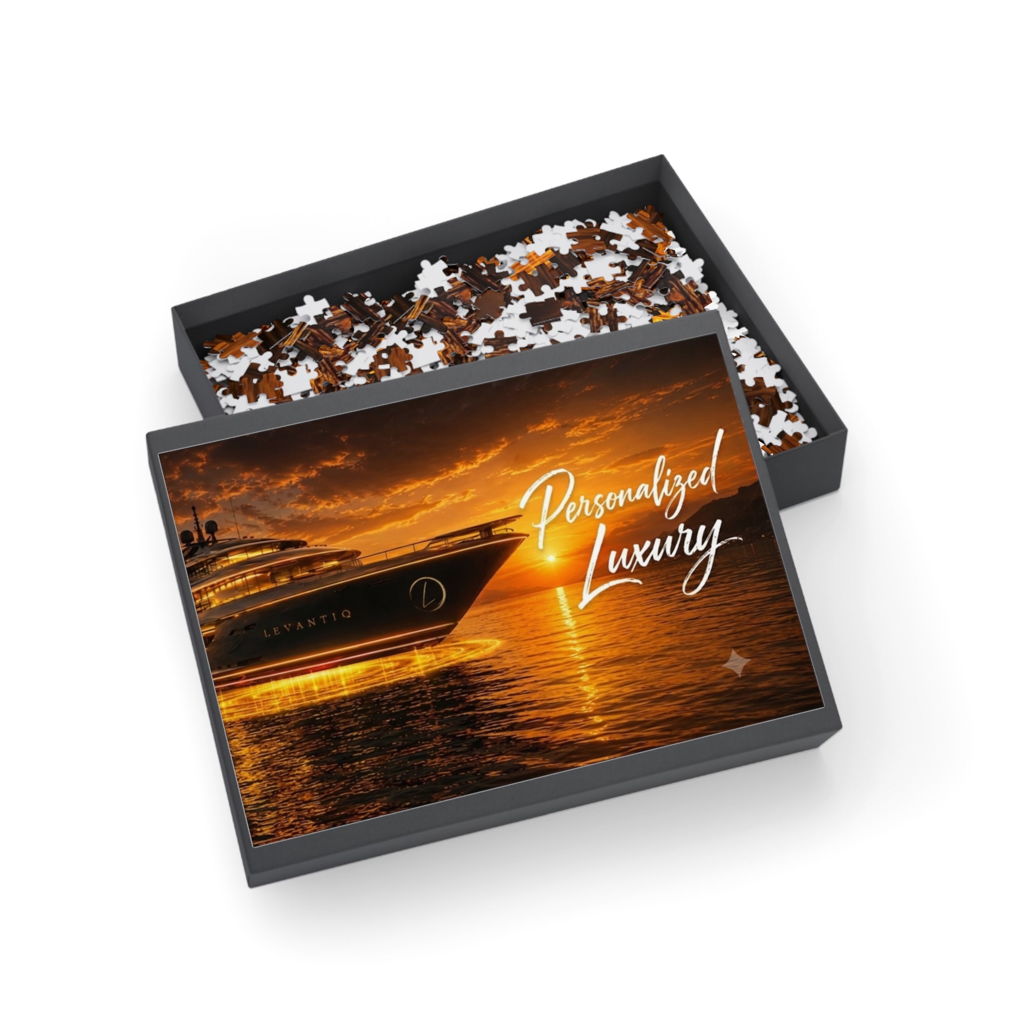 Luxury Yacht Sunset Puzzle — Personalized "Personalized Luxury" Sea Jigsaw (96–1000 pcs)