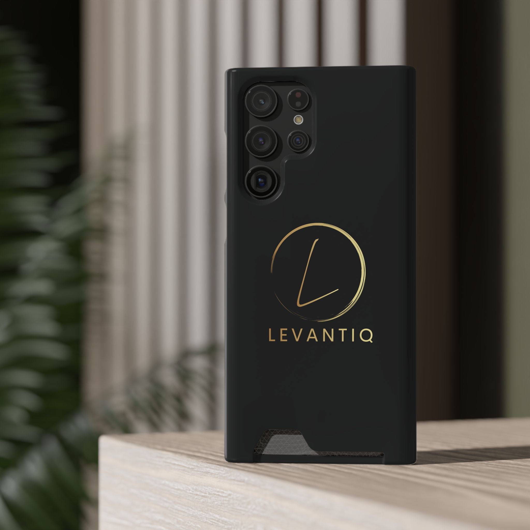 Phone Case with Card Holder — Sleek Black Logo Slim Wallet Case