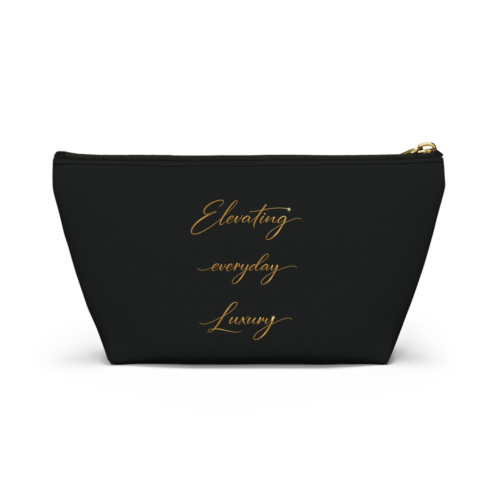 Luxury Black Accessory Pouch — Cosmetic & Travel T-Bottom Bag