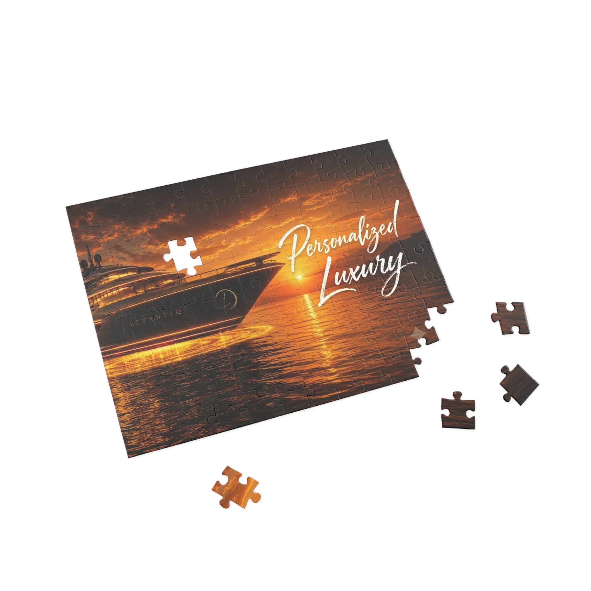 Luxury Yacht Sunset Puzzle — Personalized "Personalized Luxury" Sea Jigsaw (96–1000 pcs)