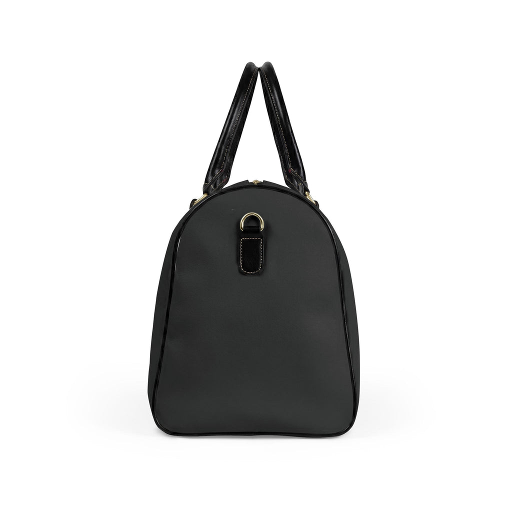 Weekend Duffel Bag — Black Faux Leather Travel Bag with Gold Logo