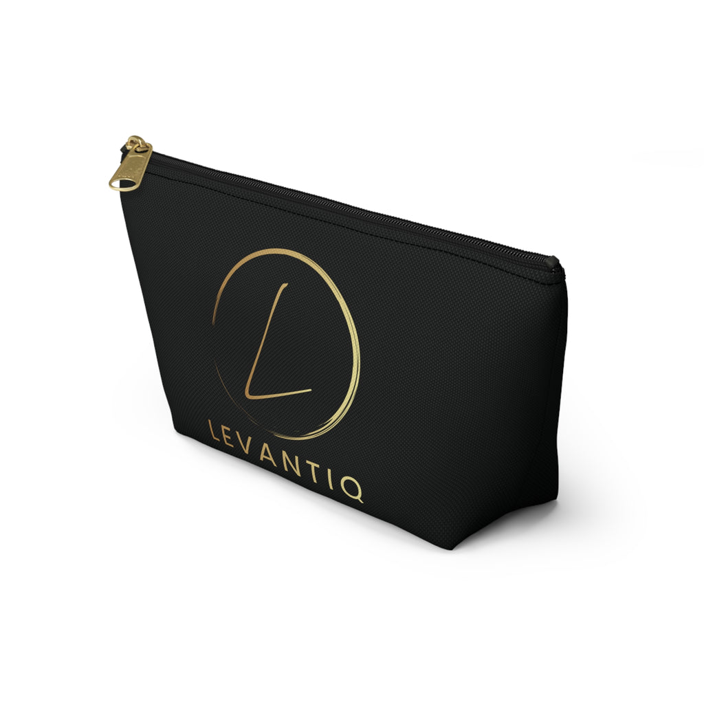 Luxury Black Accessory Pouch — Cosmetic & Travel T-Bottom Bag
