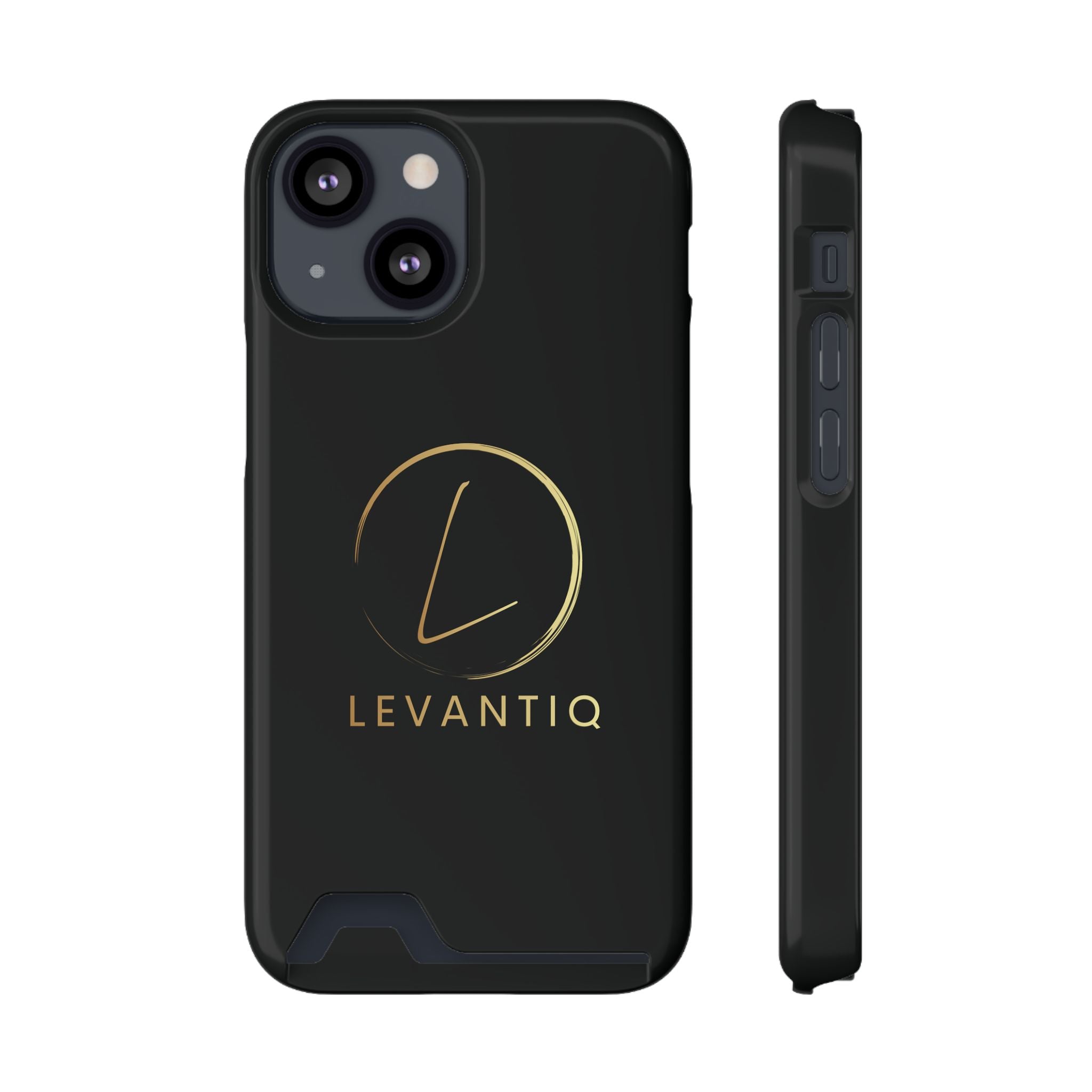 Étui de téléphone avec porte-cartes — Étui portefeuille fin noir élégant avec logo