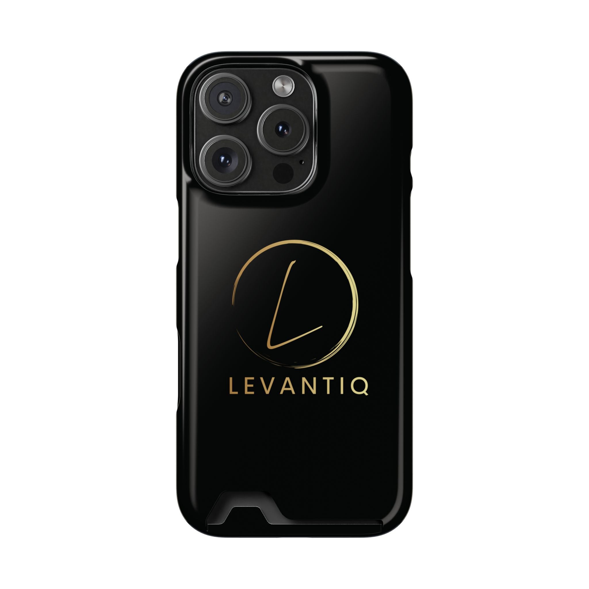 Étui de téléphone avec porte-cartes — Étui portefeuille fin noir élégant avec logo