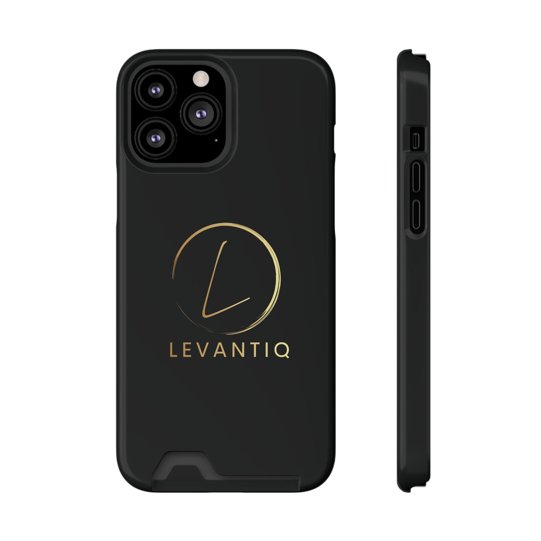 Étui de téléphone avec porte-cartes — Étui portefeuille fin noir élégant avec logo